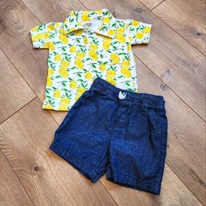 18m Lemon Print Shirt and Denim Shorts